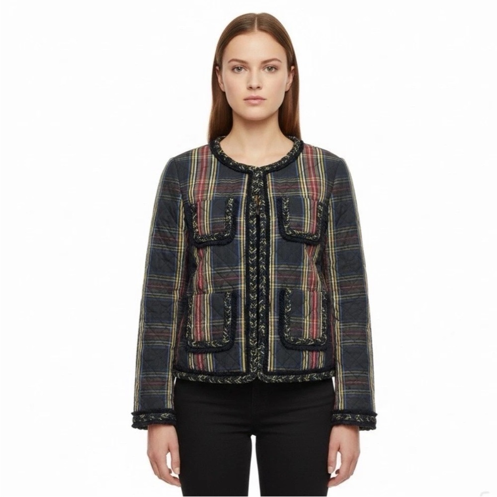 J. Crew Women's Quilted Lady Jacket Size 2 Stewart Plaid Braided Trim Holiday - Picture 15 of 15
